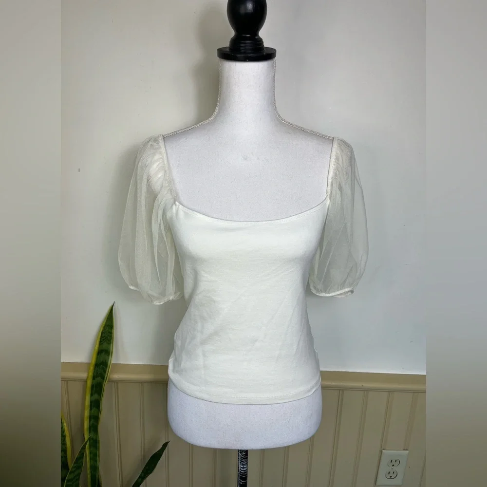 NWT Free People Puff Sleeve Ivory Top Intimately S Romantic Balletcore